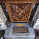 Lykaris Sculpted Solid Wood Wolf Crest Single Door