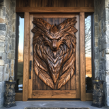 Lykaris Sculpted Solid Wood Wolf Crest Single Door