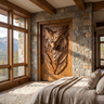 Lykaris Sculpted Solid Wood Wolf Crest Single Door Brown - Timberustic Door