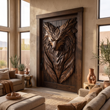 Lykaris Sculpted Solid Wood Wolf Crest Single Door