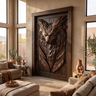 Lykaris Sculpted Solid Wood Wolf Crest Single Door Dark Walnut - Timberustic Door