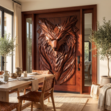 Lykaris Sculpted Solid Wood Wolf Crest Single Door