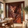 Lykaris Sculpted Solid Wood Wolf Crest Single Door Mahogany - Timberustic Door