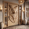Lykaris Sculpted Solid Wood Wolf Crest Single Door Natural Oak - Timberustic Door