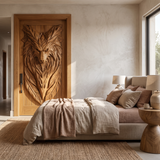 Lykaris Sculpted Solid Wood Wolf Crest Single Door