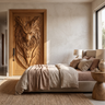 Lykaris Sculpted Solid Wood Wolf Crest Single Door Teak - Timberustic Door
