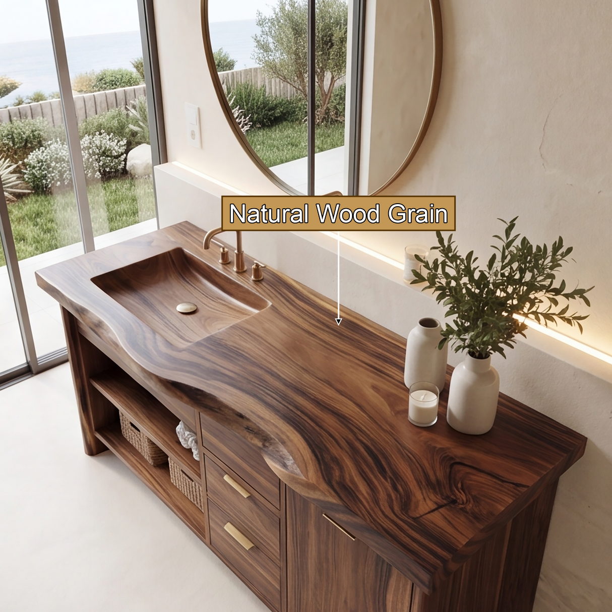 Madera Carved Freestanding Bathroom Vanity With Integrated Sink And Drawers - Timberustic Freestanding Bathroom Vanity with Drawers