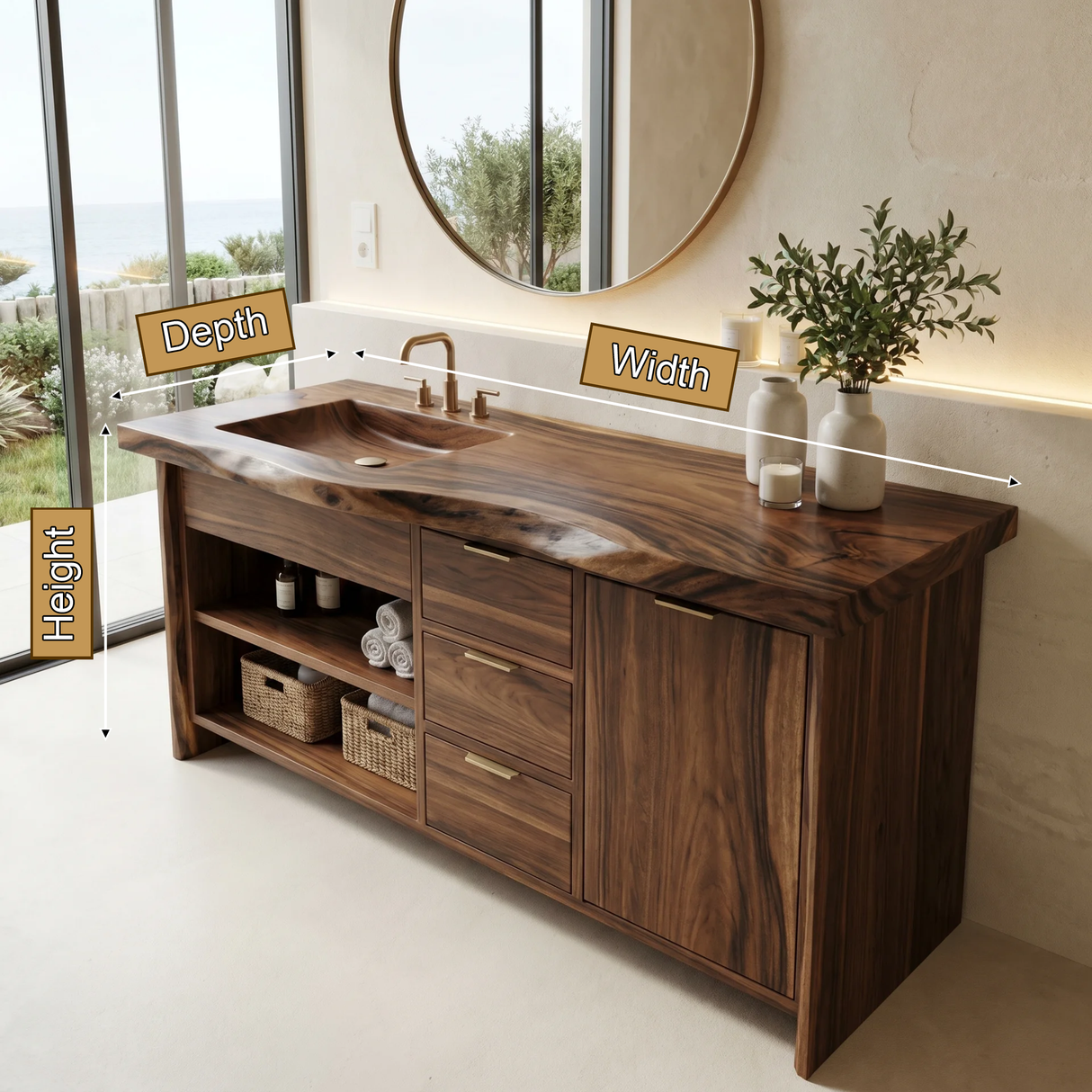 Madera Carved Freestanding Bathroom Vanity With Integrated Sink And Drawers