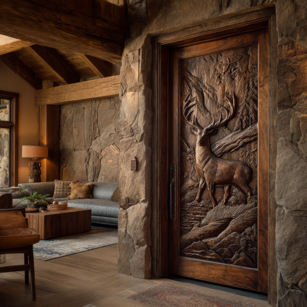 Madera Sculpted Solid Wood Woodland Stag Single Door
