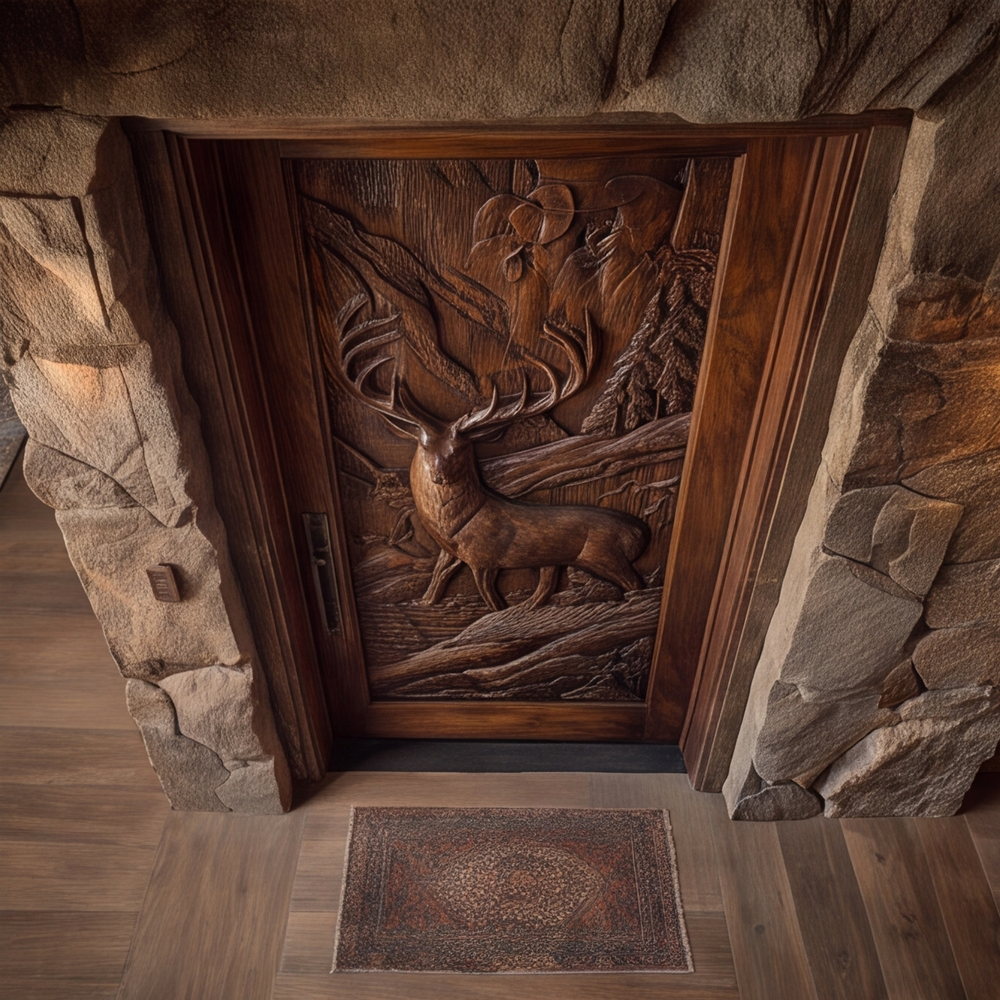 Madera Sculpted Solid Wood Woodland Stag Single Door