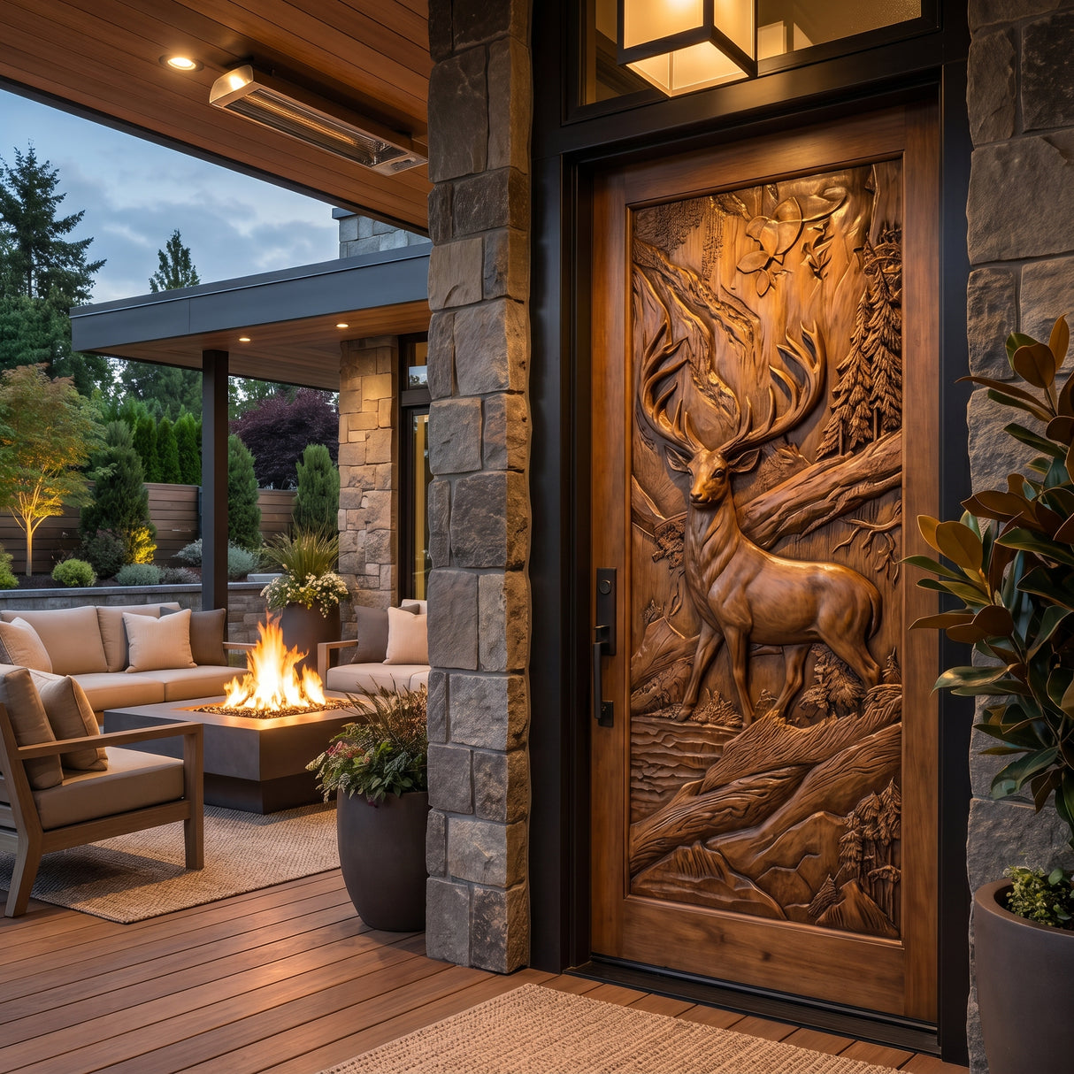 Madera Sculpted Solid Wood Woodland Stag Single Door