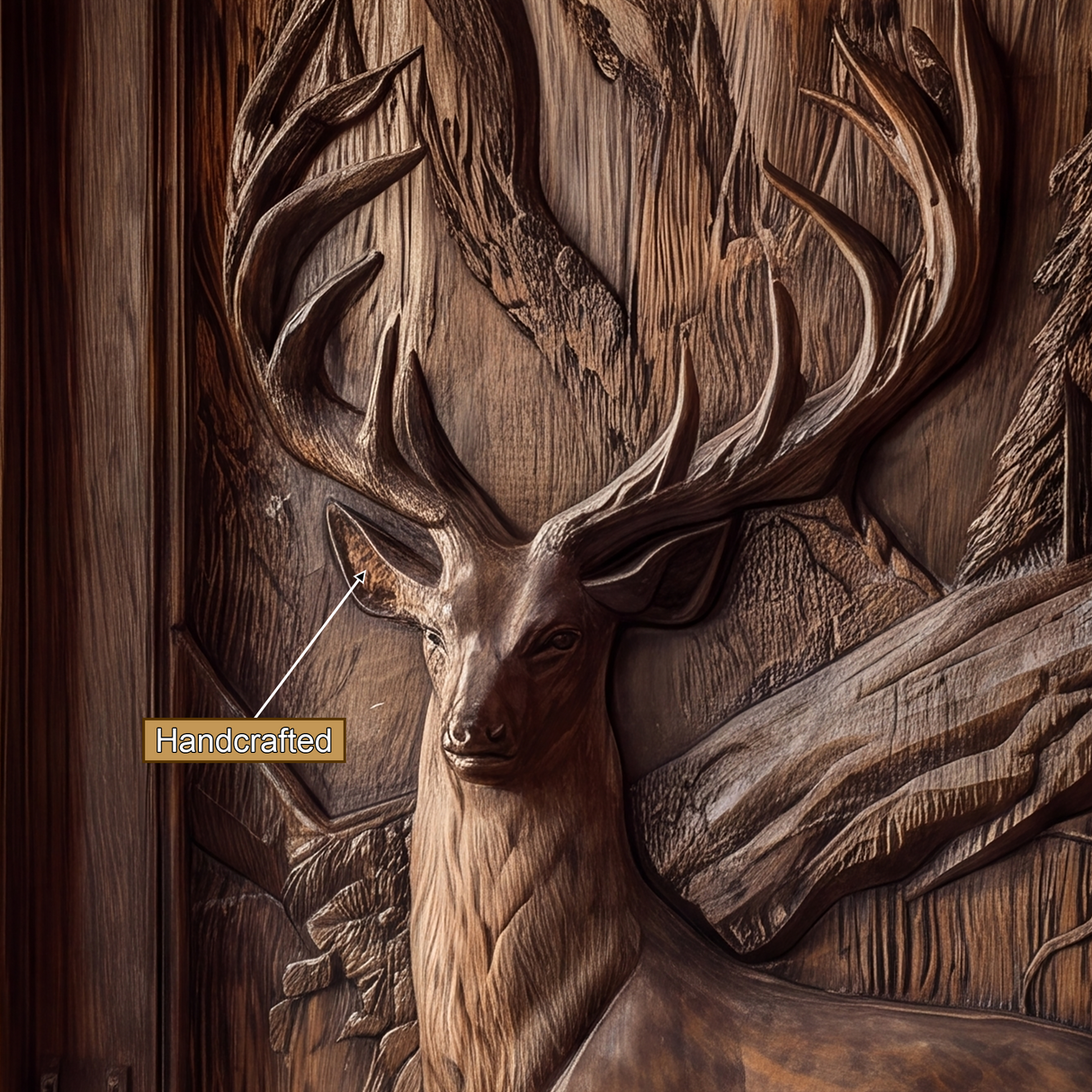 Madera Sculpted Solid Wood Woodland Stag Single Door