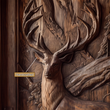 Madera Sculpted Solid Wood Woodland Stag Single Door