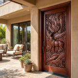Madera Sculpted Solid Wood Woodland Stag Single Door