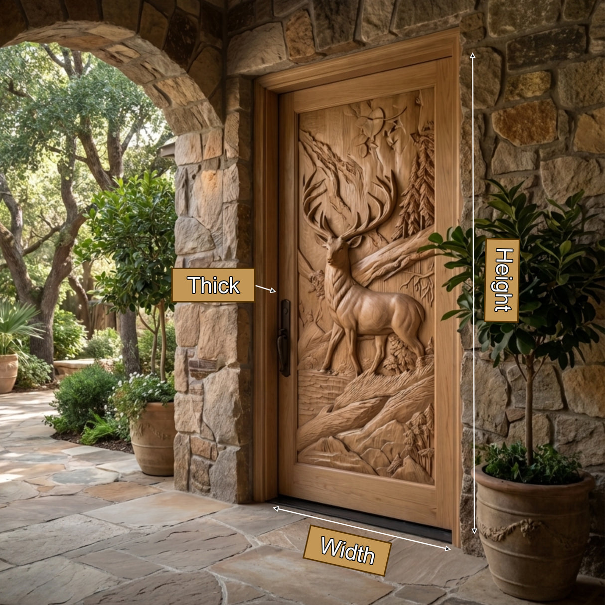 Madera Sculpted Solid Wood Woodland Stag Single Door