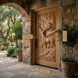 Madera Sculpted Solid Wood Woodland Stag Single Door