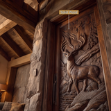 Madera Sculpted Solid Wood Woodland Stag Single Door