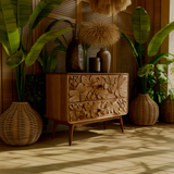 Maravi Hand-Carved Botanical Solid Wood Sideboard Cabinet