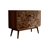 Maravi Hand-Carved Botanical Solid Wood Sideboard Cabinet