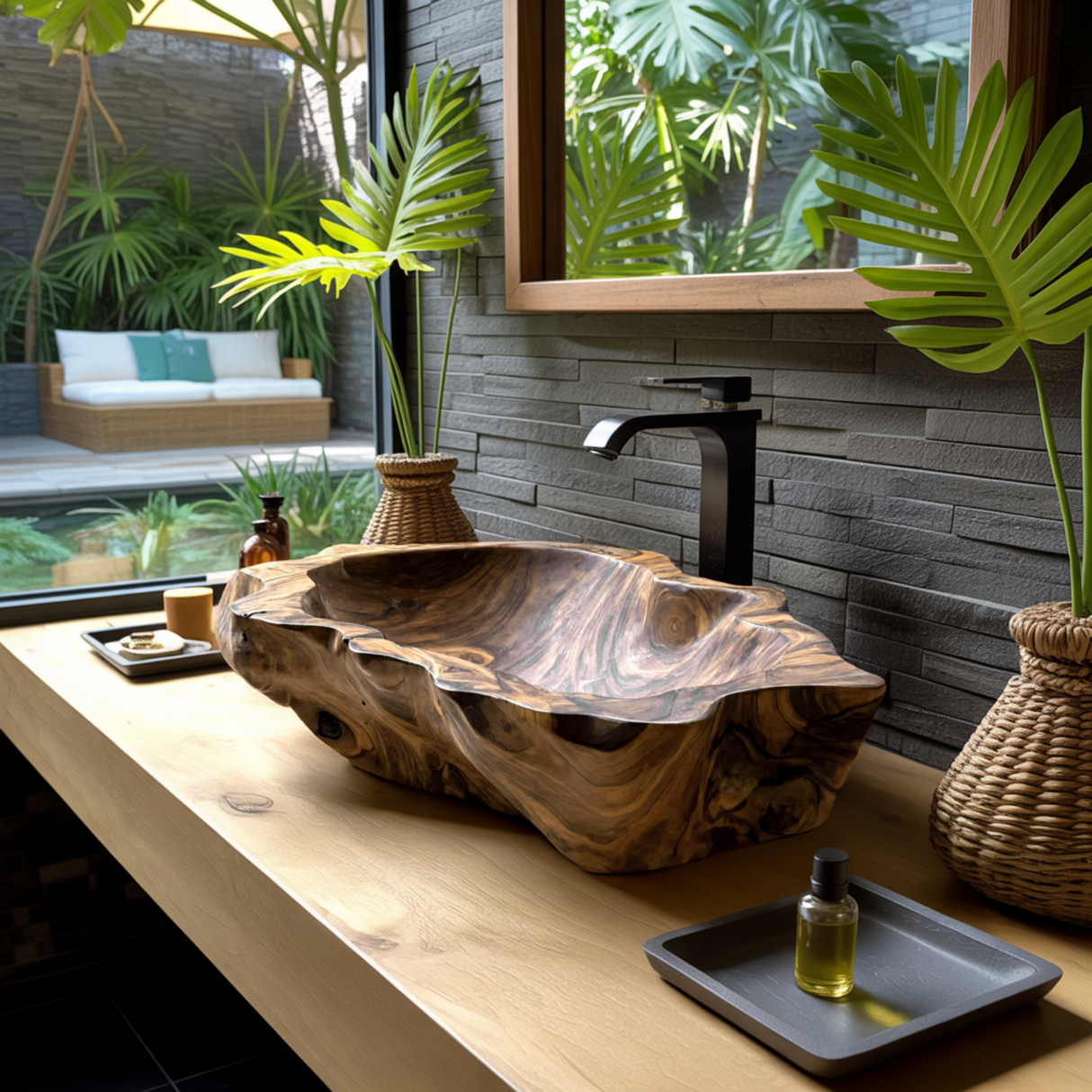 Maren Fold Hand-Carved Wooden Vessel Sink