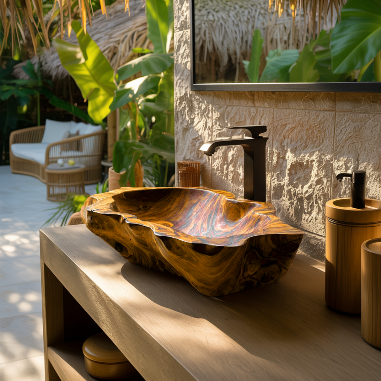 Maren Fold Hand-Carved Wooden Vessel Sink