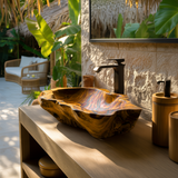 Maren Fold Hand-Carved Wooden Vessel Sink