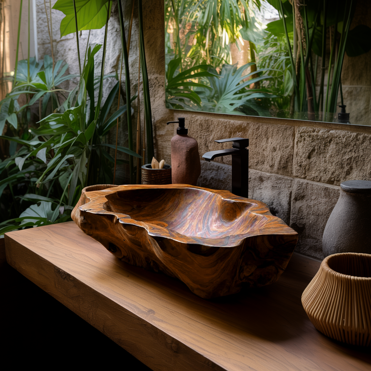 Maren Fold Hand-Carved Wooden Vessel Sink