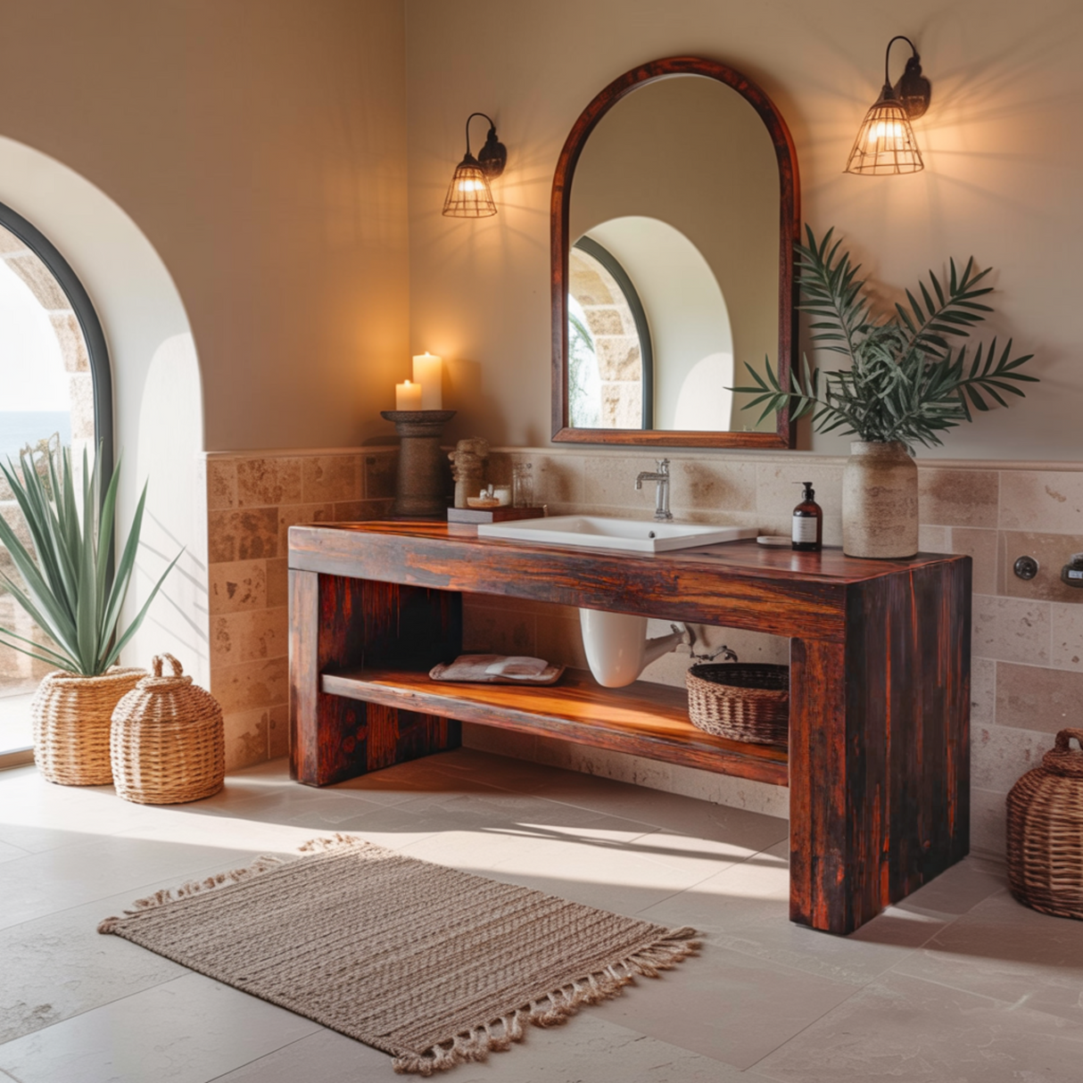 Mareta Coastal Handcrafted Solid Wood Bathroom Vanity