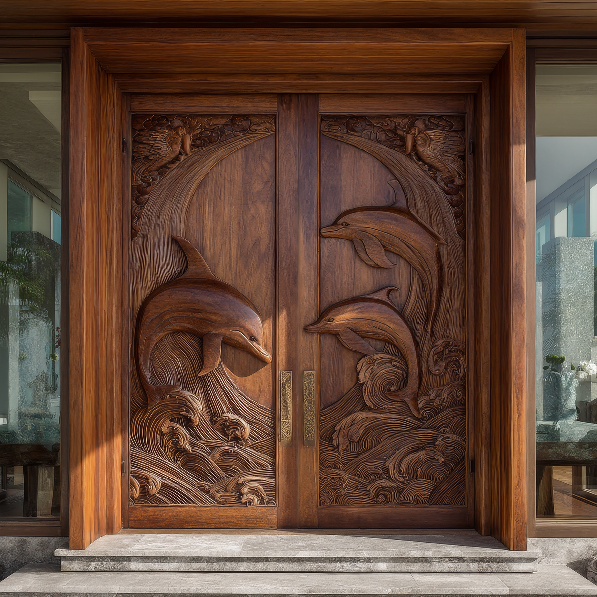 Mariselle Sculpted Solid Wood Dolphin Double Doors