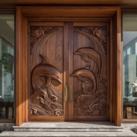 Mariselle Sculpted Solid Wood Dolphin Double Doors - Timberustic Door