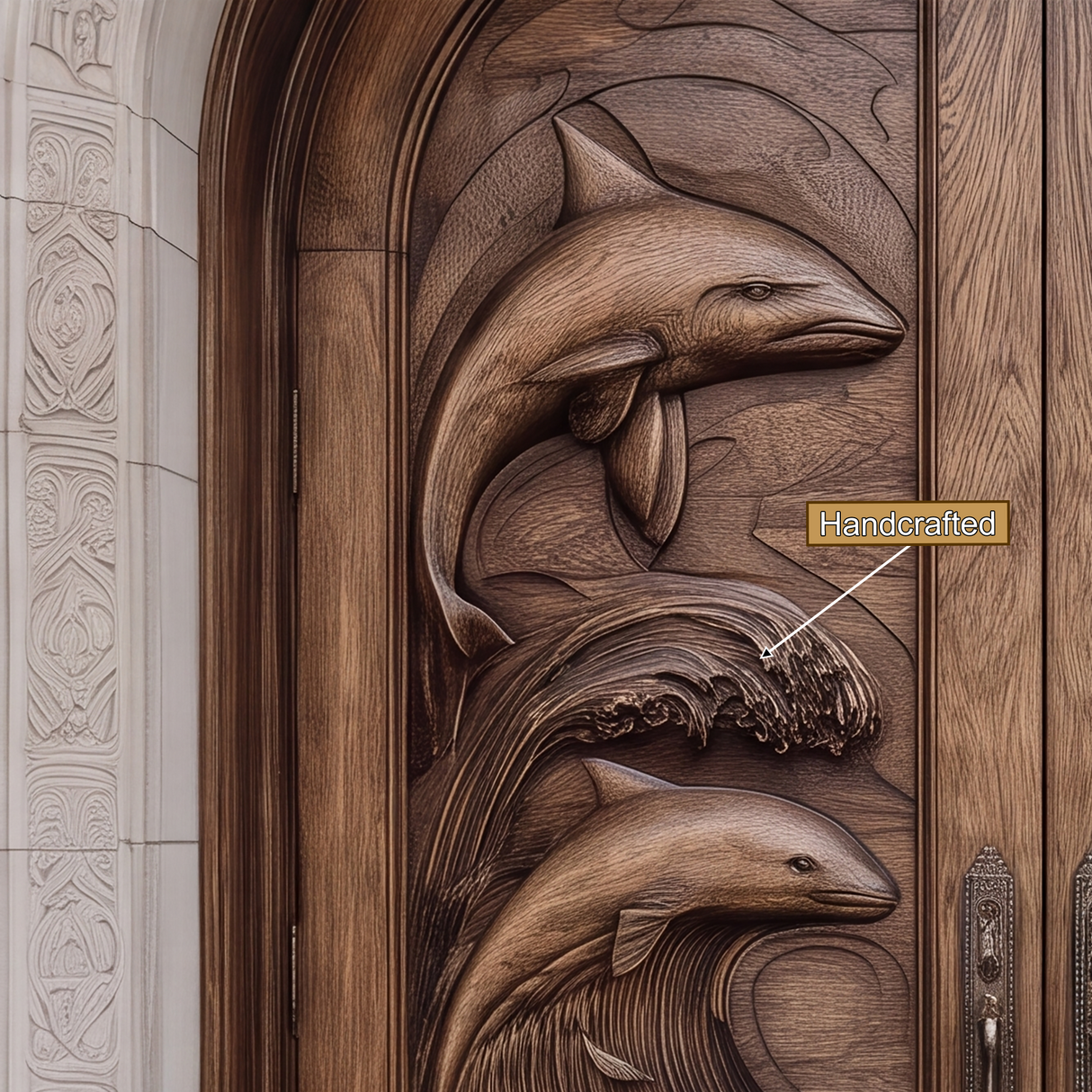 Marisora Handcrafted Solid Wood Dolphin Arched Double Doors