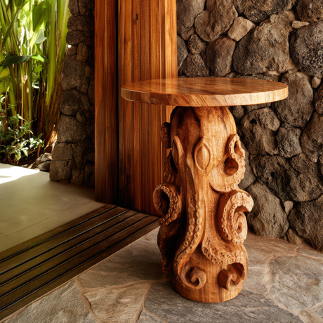 Marvello Sculpted Solid Wood Pedestal Stand - Timberustic Pedestal Stand