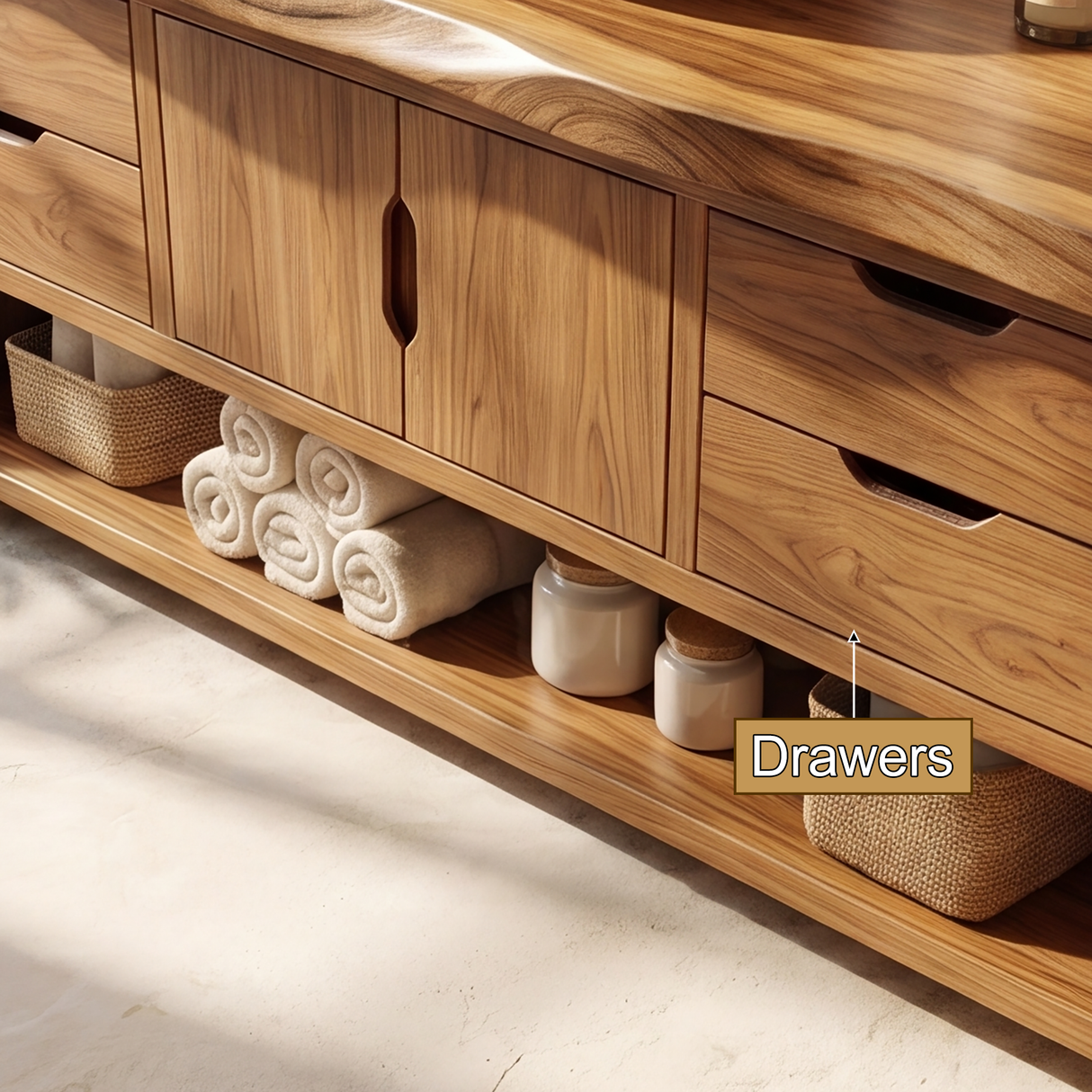 Meadowridge Live Edge Solid Wood Freestanding Bathroom Vanity with Drawers