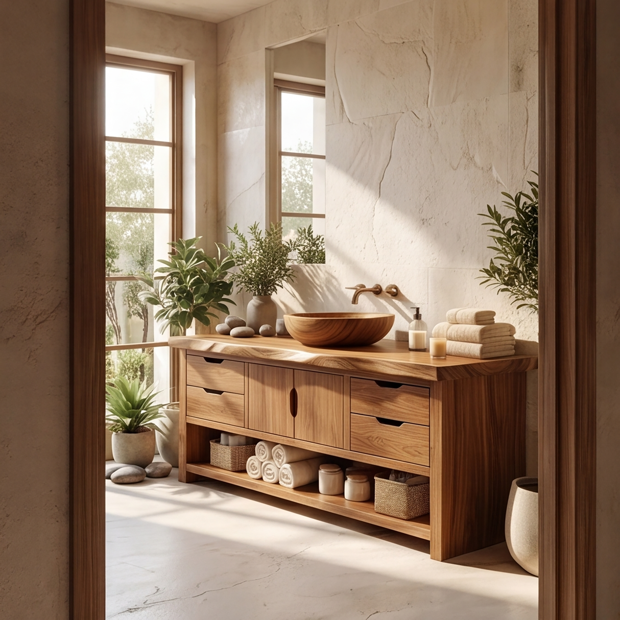 Meadowridge Live Edge Solid Wood Freestanding Bathroom Vanity with Drawers