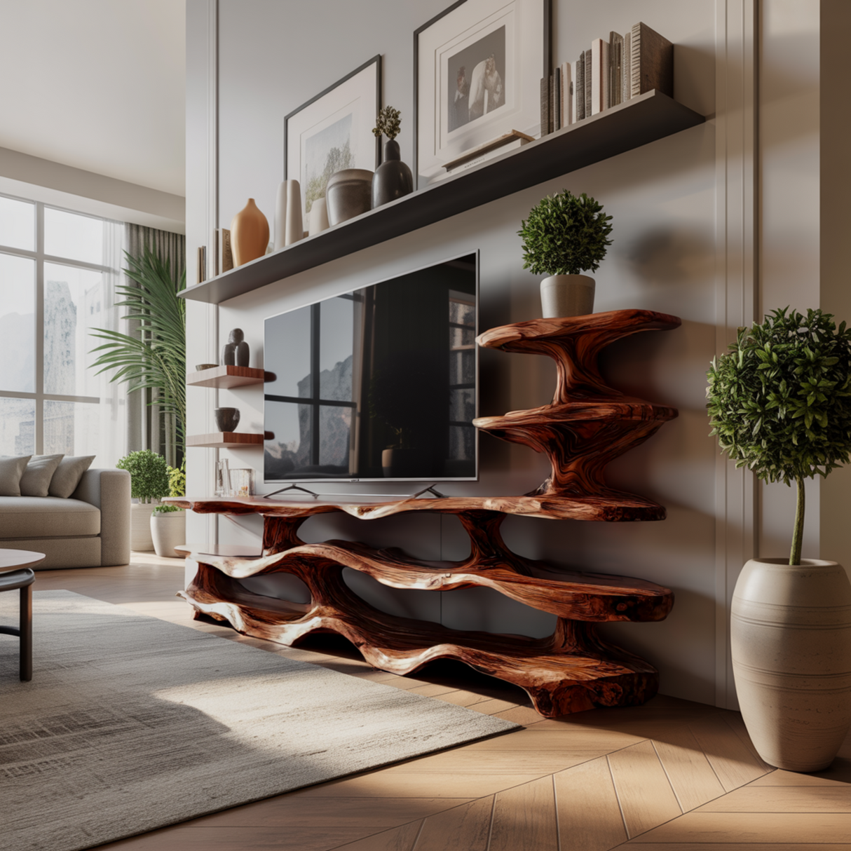 Modern Rustic Elegance Solid Wood TV Cabinet