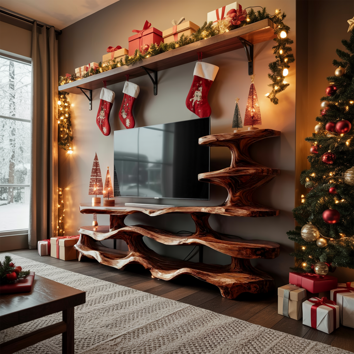 Modern Rustic Elegance Solid Wood TV Cabinet