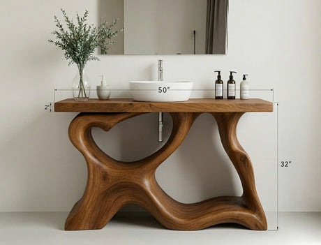 Bathroom Vanity (David Version) Brown 50"W x 20"D x 32"H - Timberustic Freestanding Bathroom Vanity with Open Storage