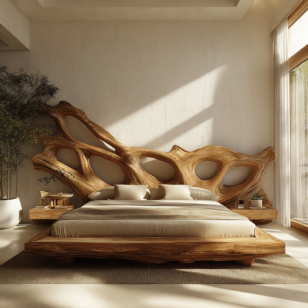 Monolyth Hollow Sculpted Solid Wood Headboard and Bed Frame