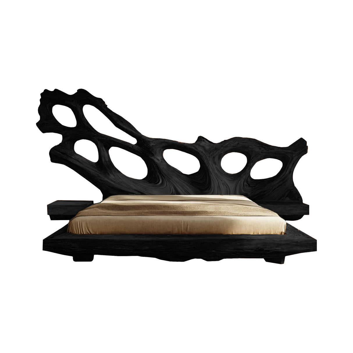 Monolyth Hollow Sculpted Solid Wood Headboard and Bed Frame