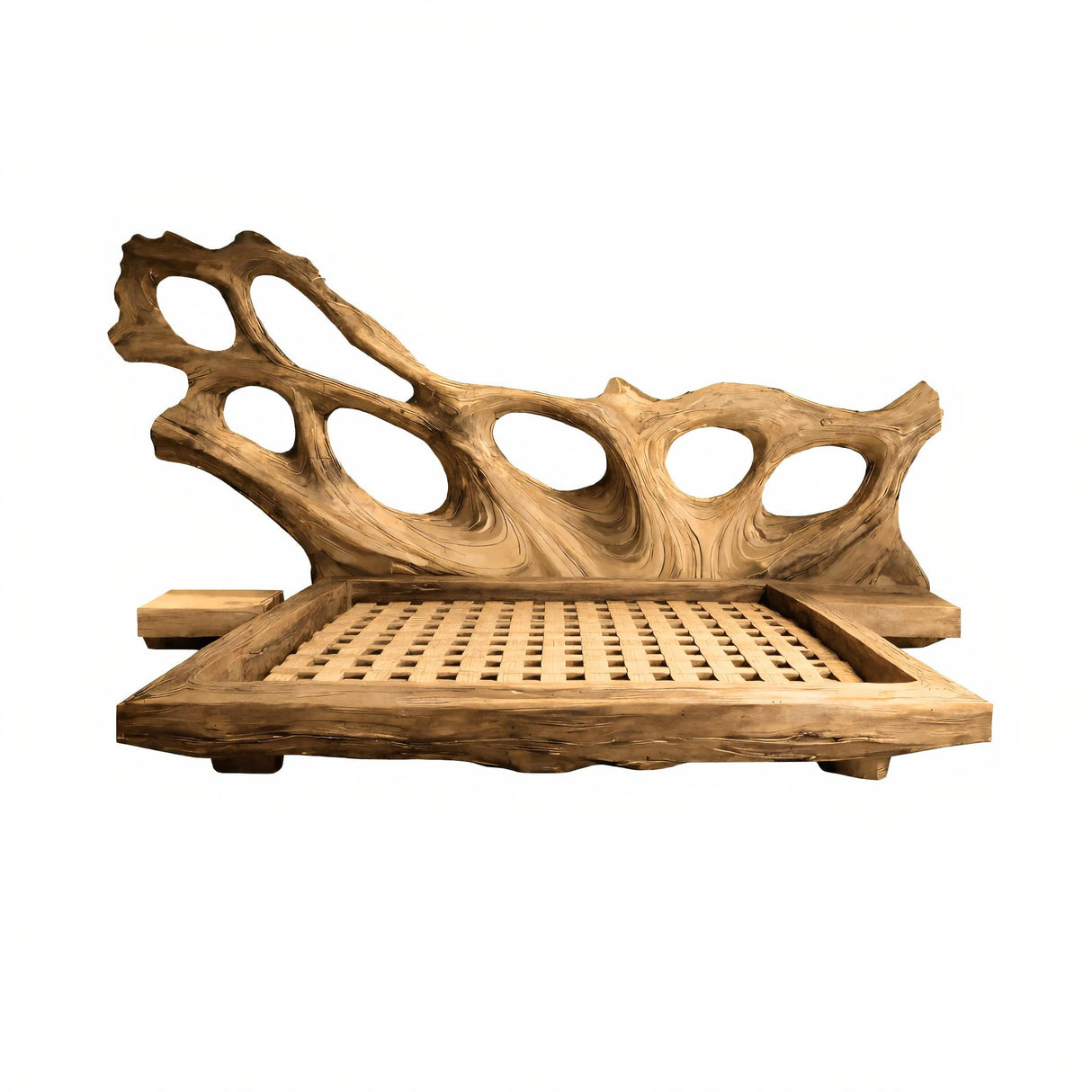 Monolyth Hollow Sculpted Solid Wood Headboard and Bed Frame