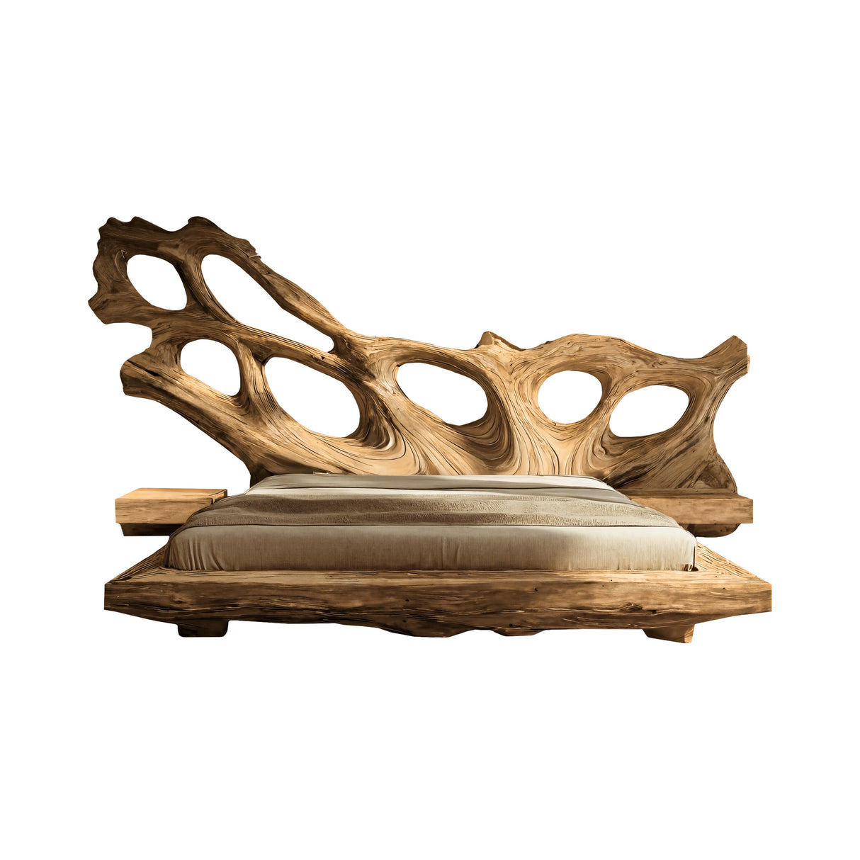 Monolyth Hollow Sculpted Solid Wood Headboard and Bed Frame