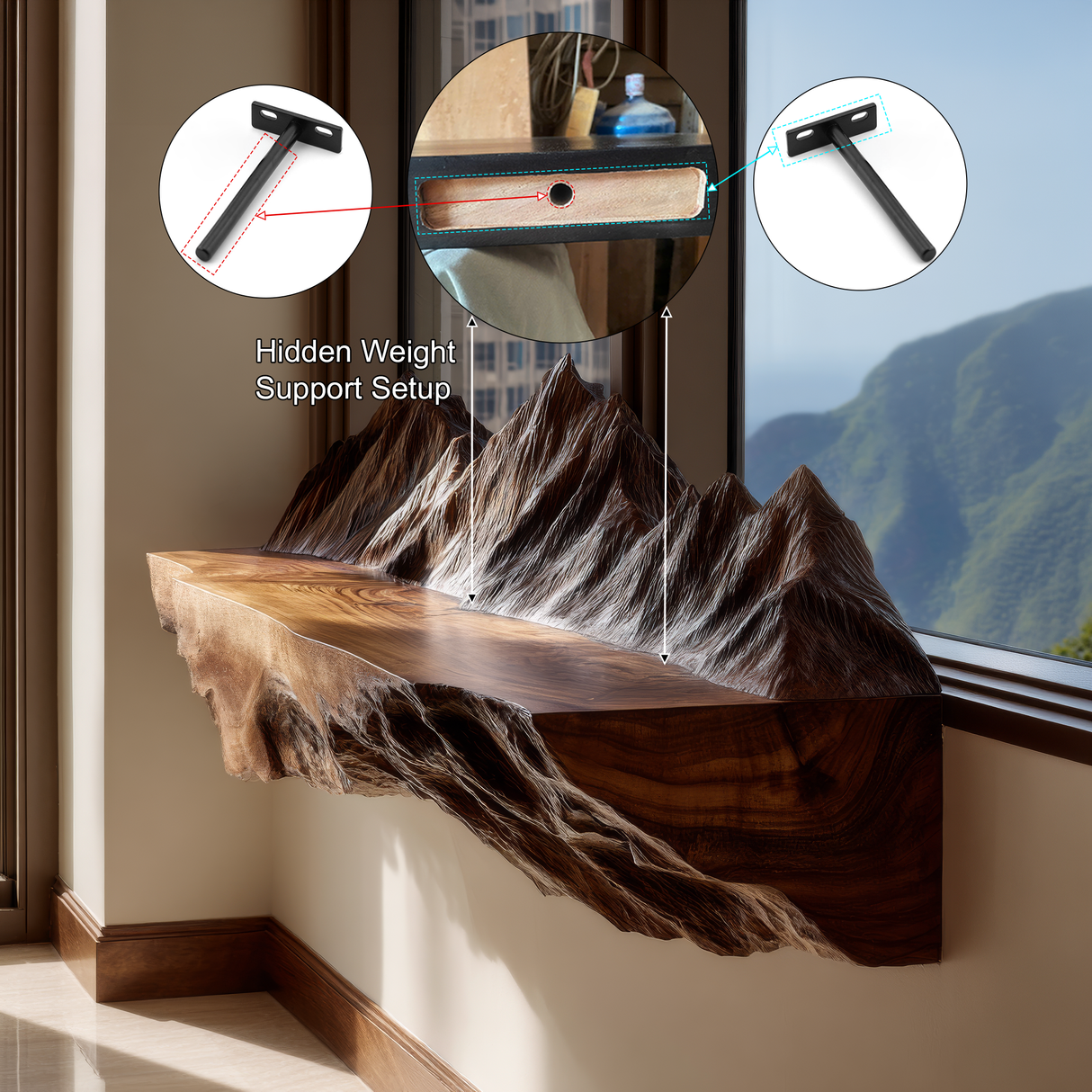 Montara Sculpted Solid Wood Mountain Live Edge Floating Shelf SPA253423 - Timberustic Floating Shelf