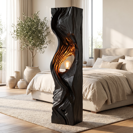 Morvayne Sculpted Solid Wood Floor Lamp Black - Timberustic Floor Lamp