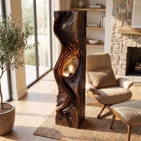 Morvayne Sculpted Solid Wood Floor Lamp Dark Walnut - Timberustic Floor Lamp