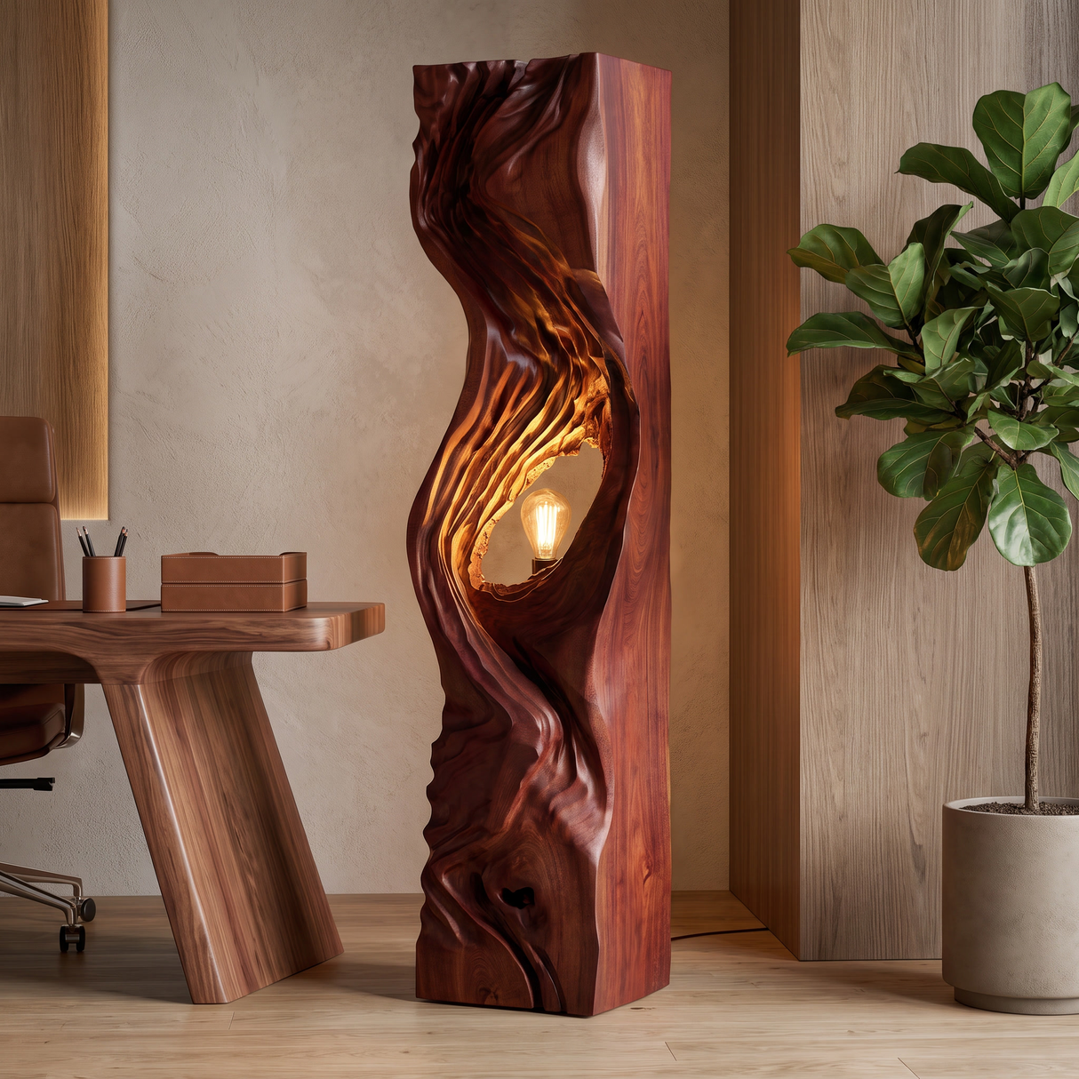 Morvayne Sculpted Solid Wood Floor Lamp Mahogany - Timberustic Floor Lamp