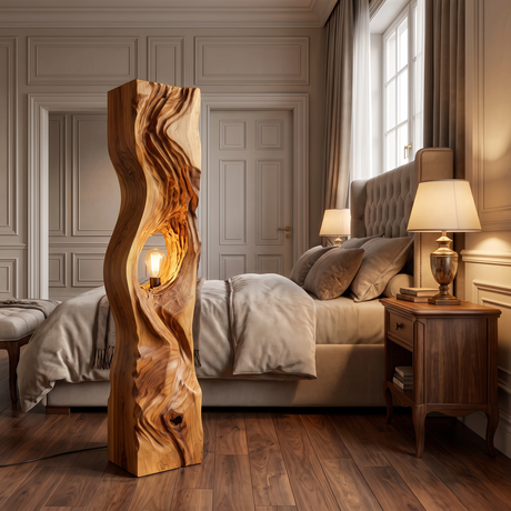 Morvayne Sculpted Solid Wood Floor Lamp Teak - Timberustic Floor Lamp