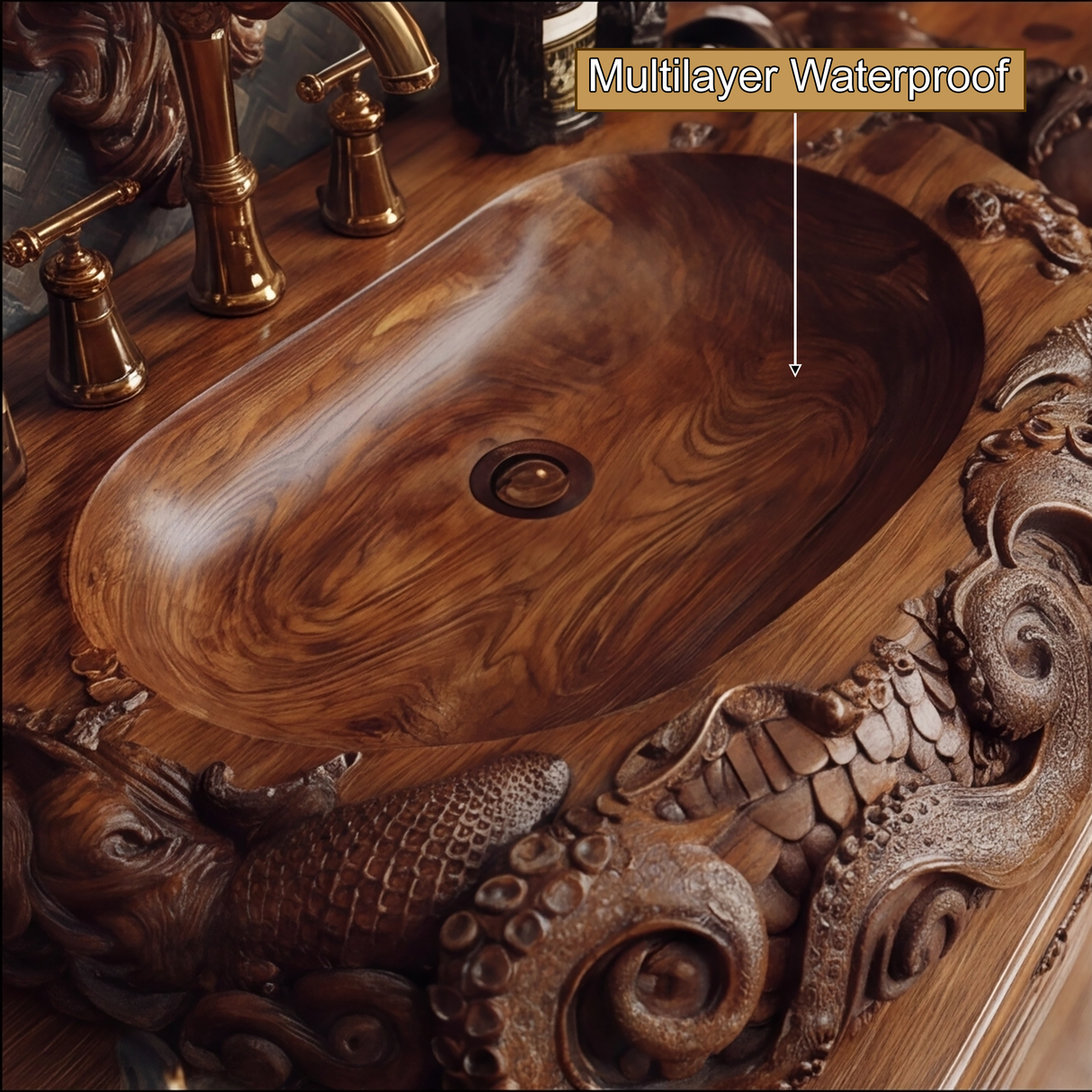 Morveth Octopus Form Handcarved Solid Wood Vessel Sink - Timberustic Vessel Sinks