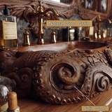 Morveth Octopus Form Handcarved Solid Wood Vessel Sink - Timberustic Vessel Sinks