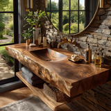 Morvyn Live Edge Solid Wood Floating Bathroom Vanity with Integrated Sink - Timberustic Floating Bathroom Vanity with Integrated Sink