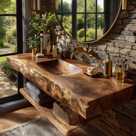 Morvyn Live Edge Solid Wood Floating Bathroom Vanity with Integrated Sink - Timberustic Floating Bathroom Vanity with Integrated Sink